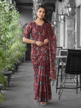 Printed Georgette Readymade Saree With Stitched Blouse